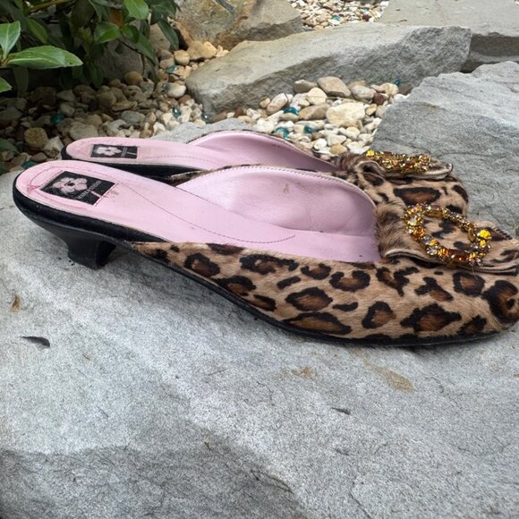 Mark & Steven Animal Print Rhinestone Jeweled Plaque Slides Size 36.5 (US 6) - Picture 2 of 11